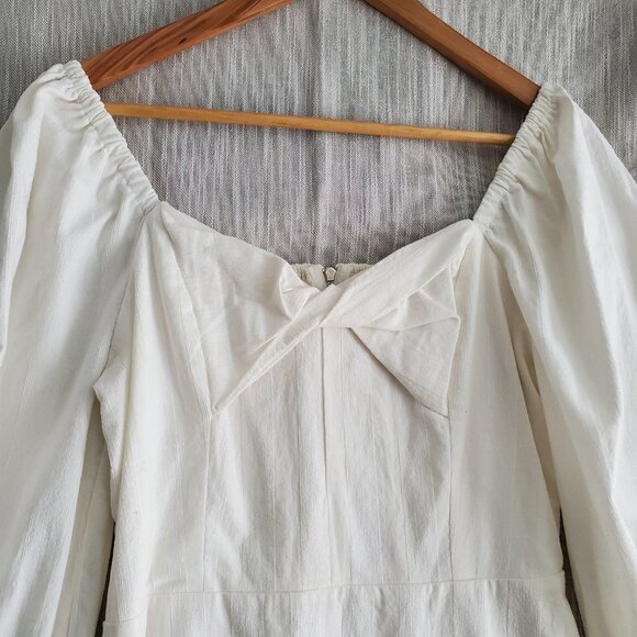 Short Fit & Flared Dress 3/4 Balloon Sleeves Peasant Milk Maid & Smocked Back - Picture 3 of 10